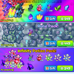 Bubble Gum Simulator INFINITY | Bundle>Fragment Starter Bundle + Rune Pack + Infinity Potion Pack | 1247 Robux | Item type: Bundles; Pet Variant: Other